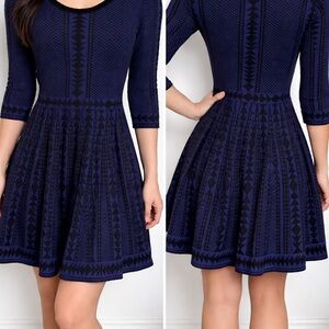 Nina Leonard Navy and Black Geometric Dress